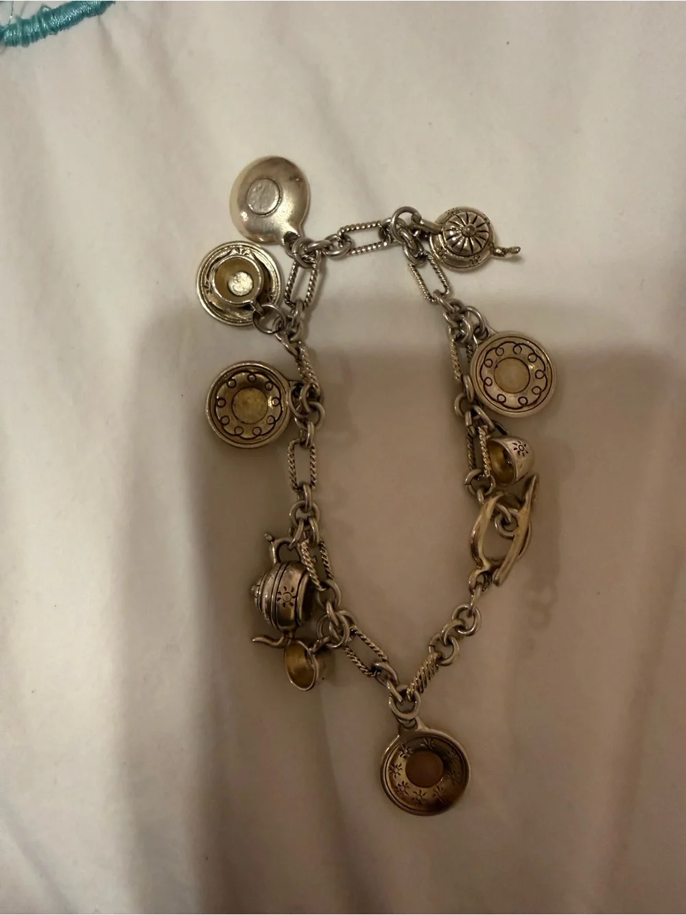 Silver-Tone Tea Set Charm Bracelet in Silver
